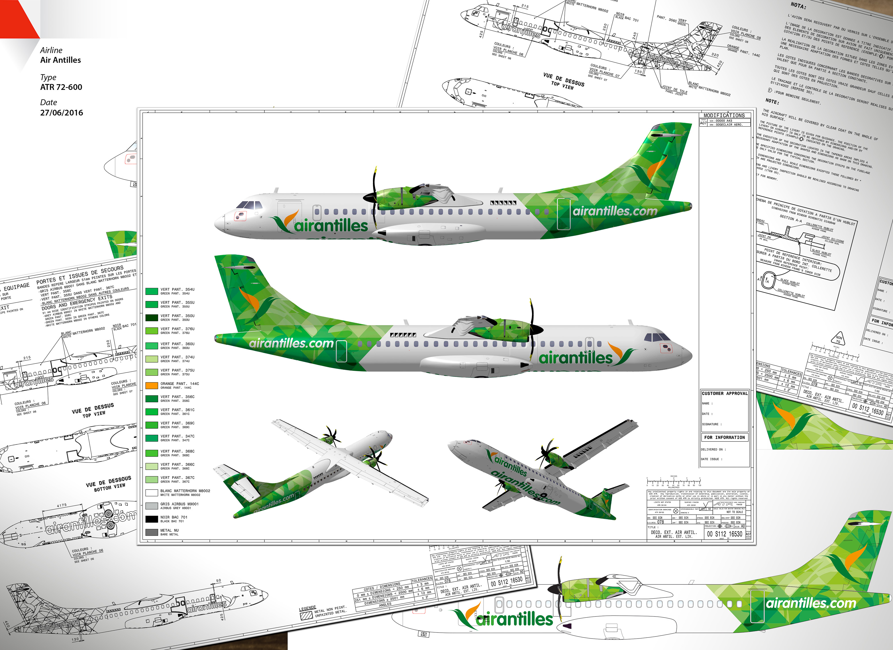 Habillage d'un nouvel ATR 72-600 de la compagnie Air Antilles.