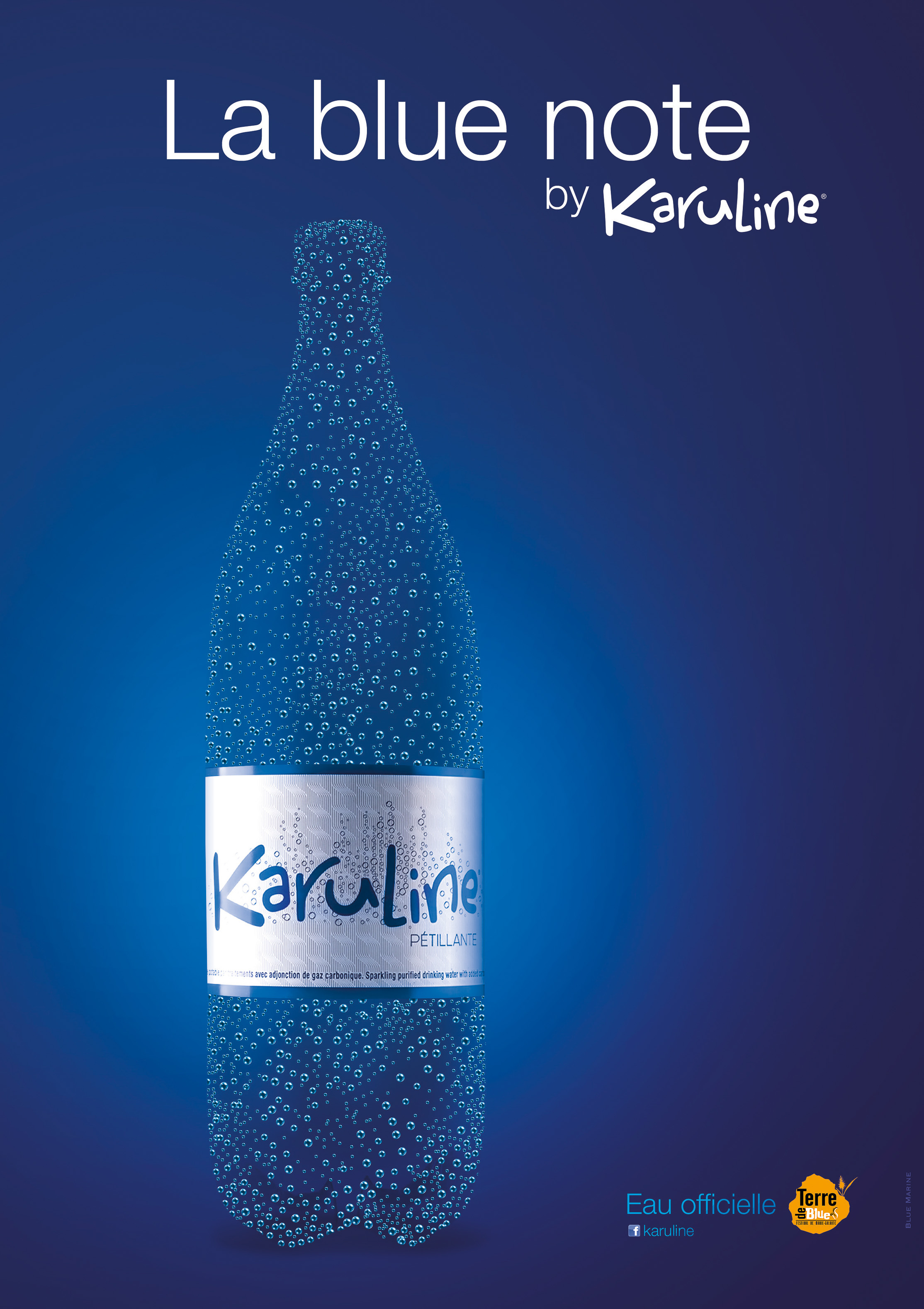 Création de l'identité graphique de l'eau pétillante et accroche en relation avec le festival partenaire Terre de Blues de Marie-Galante.
