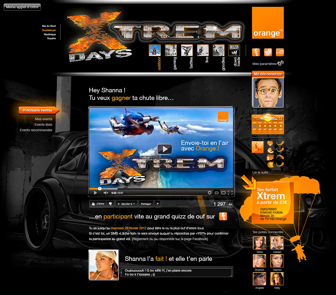 Portail Xtrem Days Orange, pour échanger avec sa tribu, se tenir informé des journées spéciales, etc.