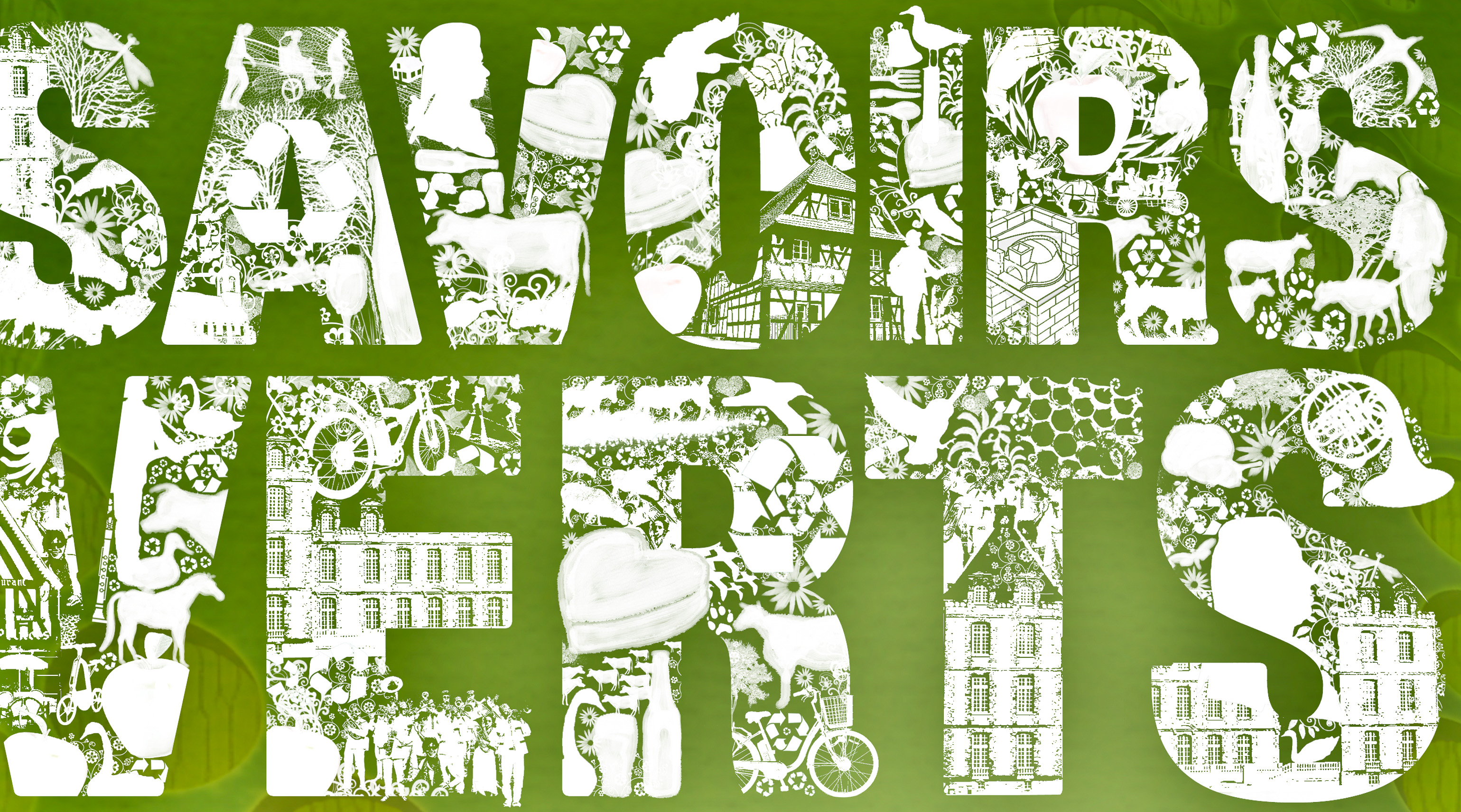 Détail graphique du titre de l'événement "Les Savoirs Verts" (fête des savoirs-faire traditionnels normands).