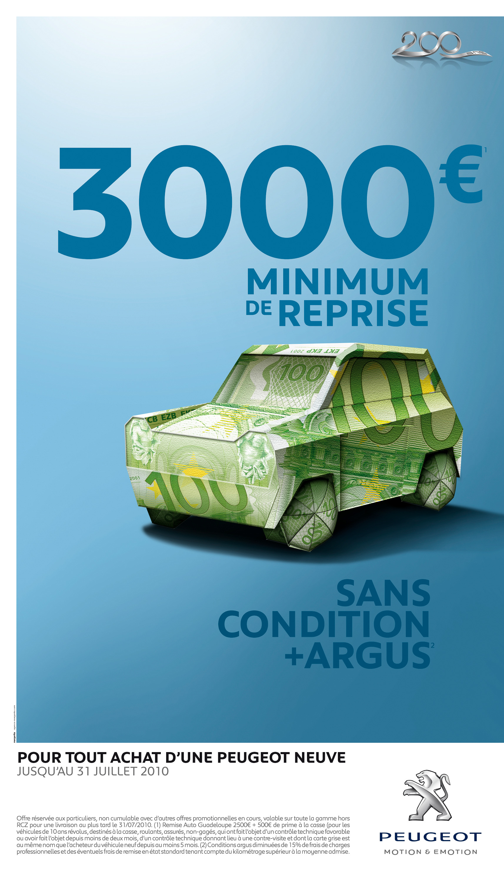 PLV en concession relayant la campagne sur l'offre de reprise Peugeot