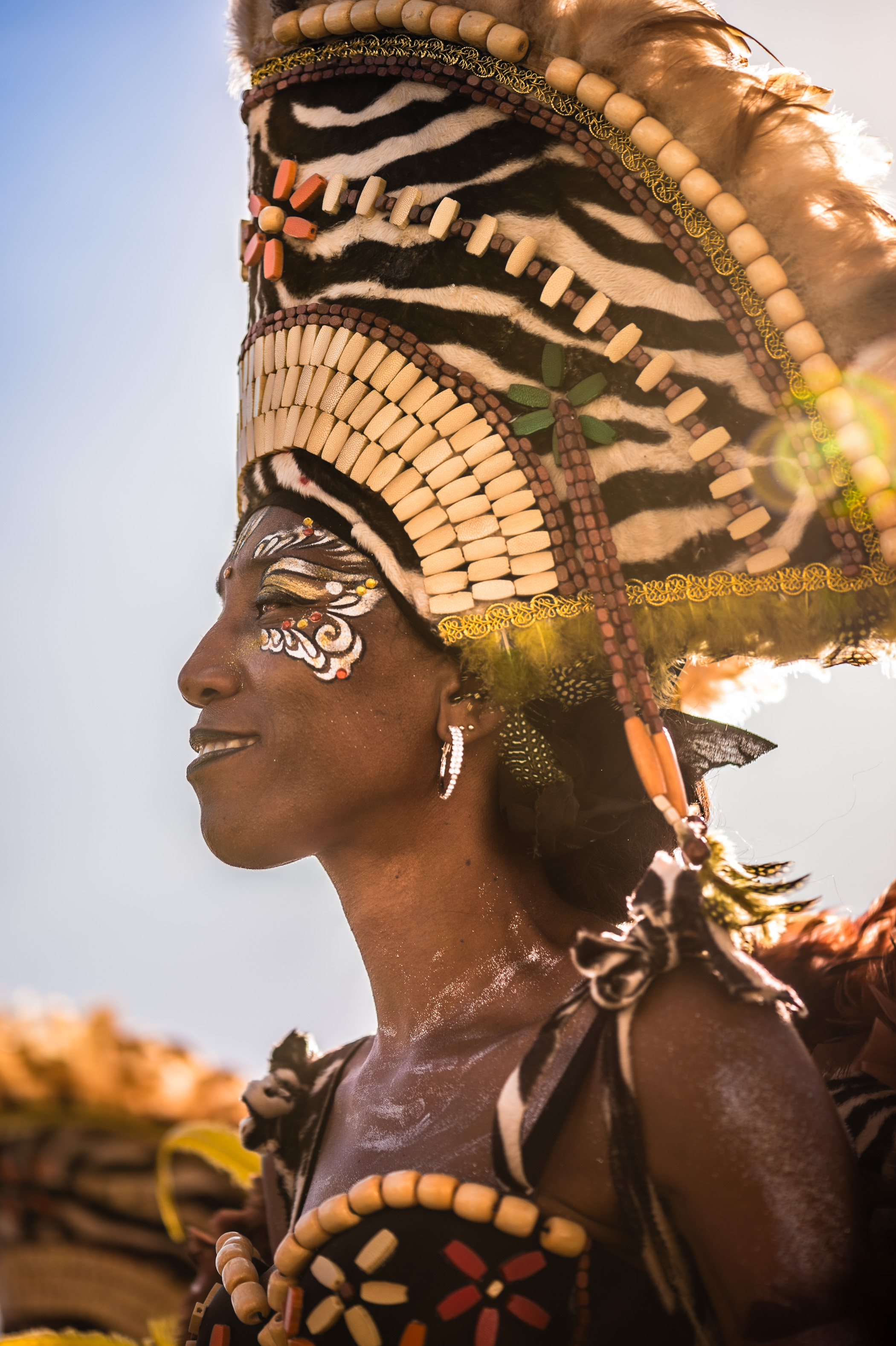 France, Guadeloupe, Grande Terre, Pointe-à-Pitre, portrait d'une danseuse du groupe Pirouli Band, lors du grand défilé de clôture des Jours Gras (USAGE PRESSE UNIQUEMENT) // France, Guadeloupe, Grande Terre, Pointe-à-Pitre, portrait of a dancer of Pirouli Band, during the closing parade of Shrovetide (PRESS USE ONLY)