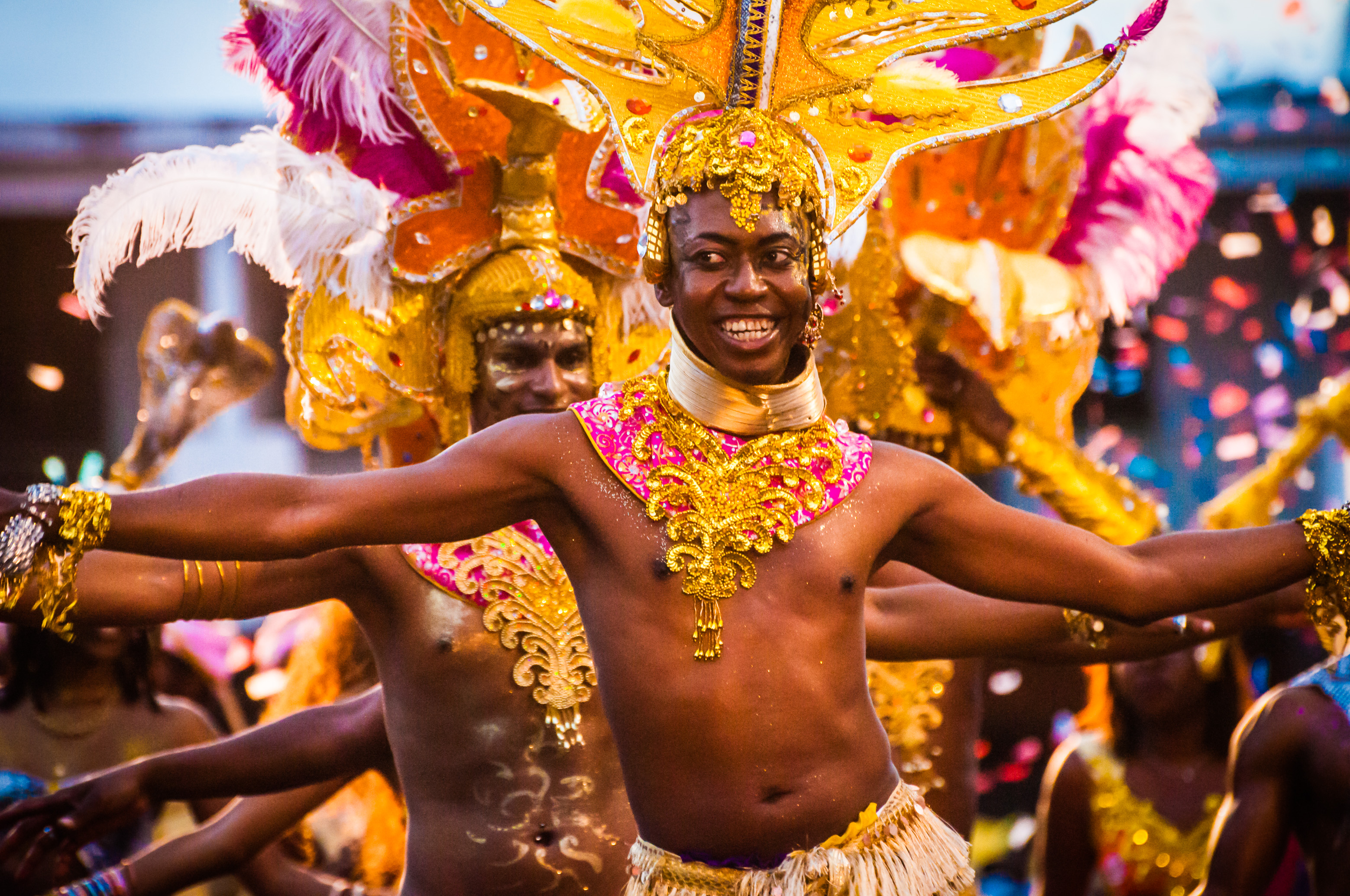 France, Guadeloupe, Basse-Terre, danseur du groupe K.I.S.S., lors du grand défilé de clôture des Jours Gras à Basse-Terre (USAGE PRESSE UNIQUEMENT) // France, Guadeloupe, Basse-Terre, dancer of K.I.S.S. band, during the closing parade of Shrovetide in Basse-Terre (PRESS USE ONLY)