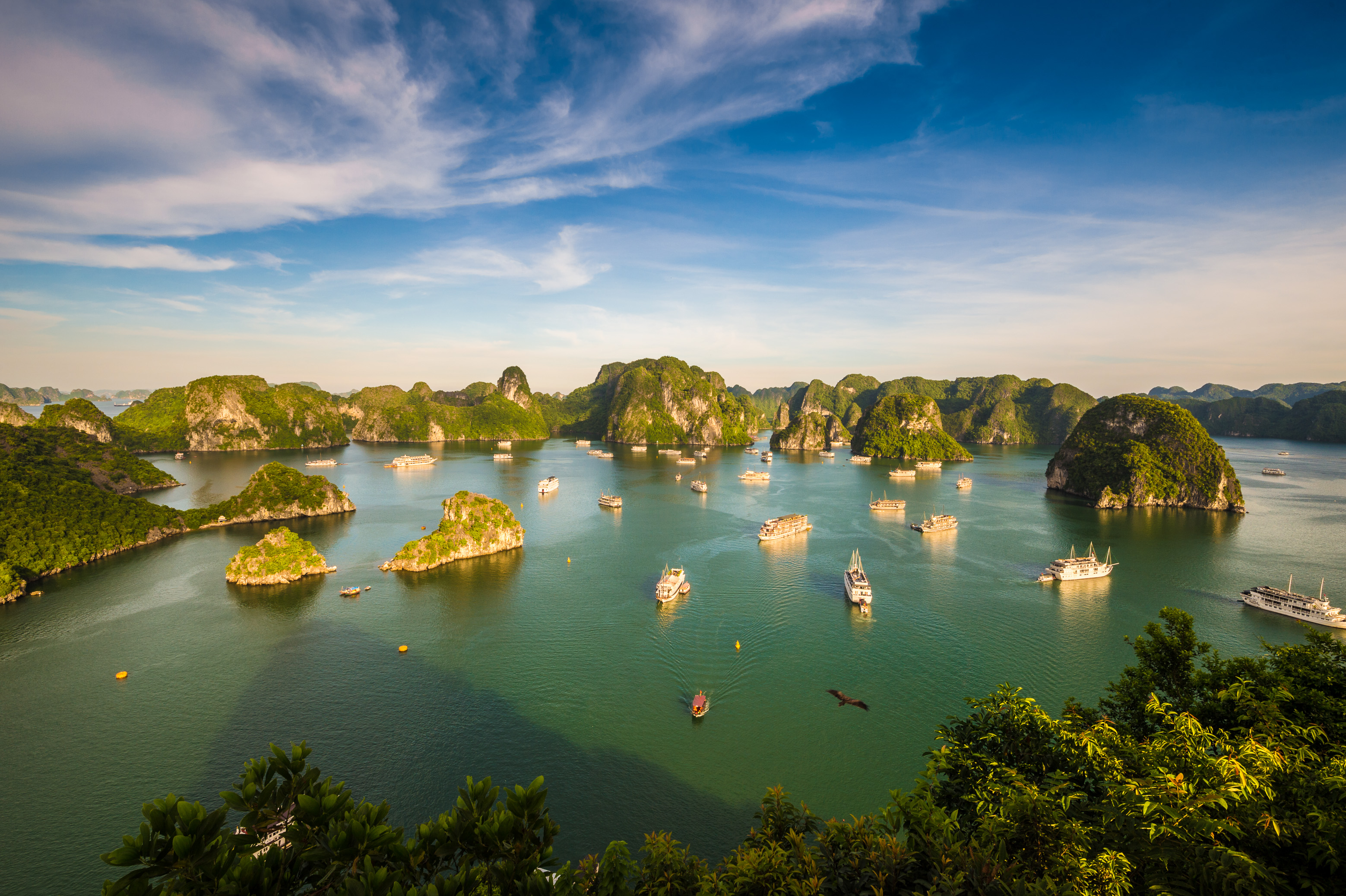 Asie du Sud-Est, Viêt Nam, golfe du Tonkin, Province de Quảng Ninh, Baie d'Ha-Long (Vịnh Hạ Long) inscrite au Patrimoine mondial de l'Unesco (1994), paysage emblématique aux reliefs karstiques, depuis le sommet de l'île de Ti Top // Southeast Asia, Vietnam, Gulf of Tonkin, Quang Ninh province, Ha Long Bay (Vinh Ha Long) on the UNESCO World Heritage (1994), iconic landscape of karst landforms, view from the top of Ti Top island