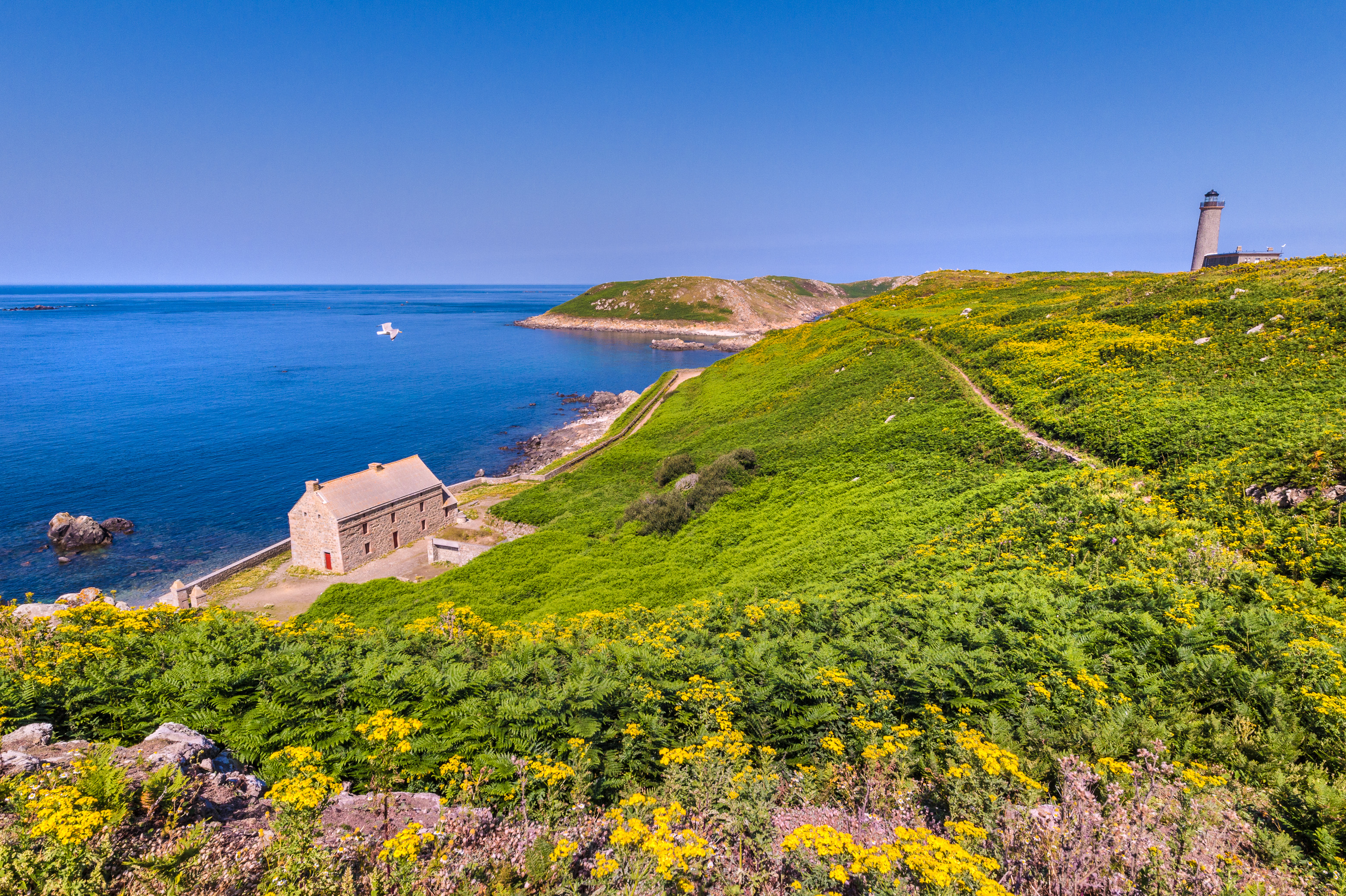 France, Côtes-d'Armor (22), Perros-Guirec, caserne du fort de l'ile aux Moines dans la réserve naturelle des Sept-Îles // France, Côtes-d'Armor (22), Perros-Guirec, barracks of Fort of the island aux Moines in the nature reserve of Sept-Îles
