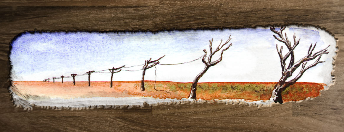 Jamais réalisées sur l'instant mais plutôt le soir au bivouac ou lors d'une étape dans le voyage, les aquarelles sont le reflet des images marquantes de notre aventure au pays d'Oz.