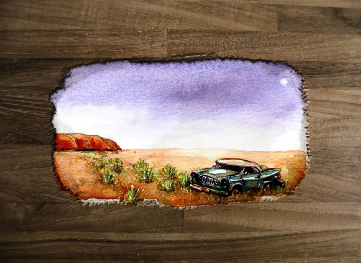 Jamais réalisées sur l'instant mais plutôt le soir au bivouac ou lors d'une étape dans le voyage, les aquarelles sont le reflet des images marquantes de notre aventure au pays d'Oz.