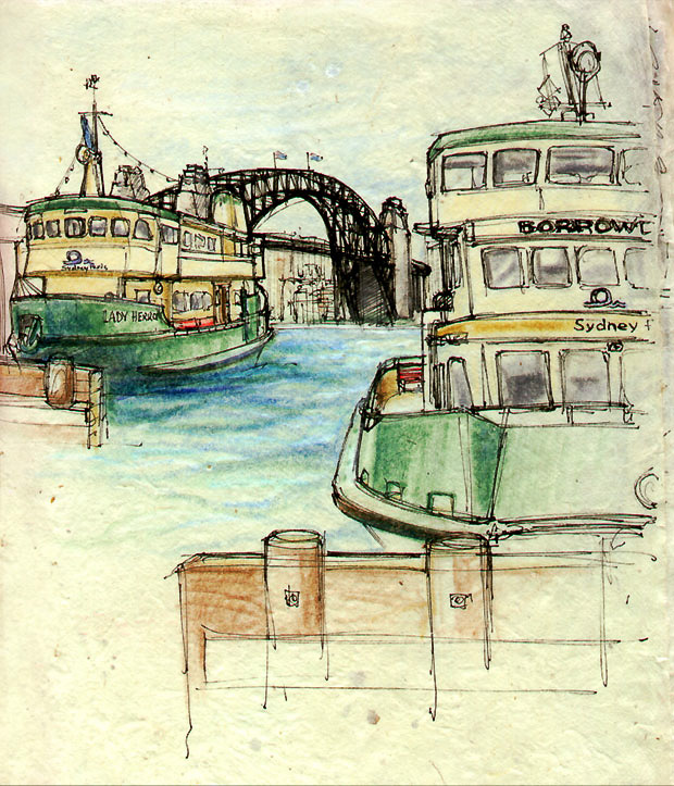 Page extraite de notre carnet de voyage. Ici, le port de Sydney.